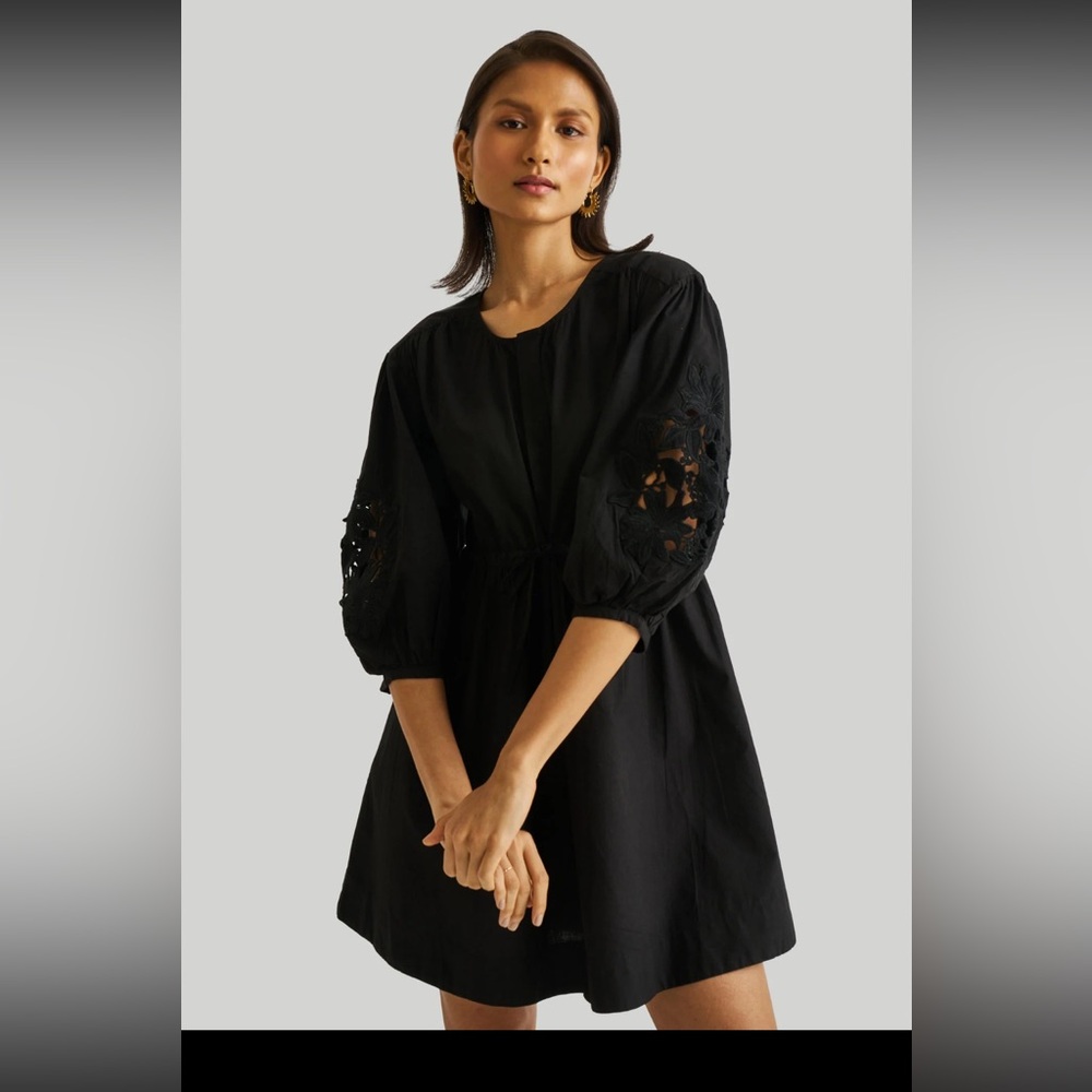Shirt Dress with Embroidered Balloon Sleeves